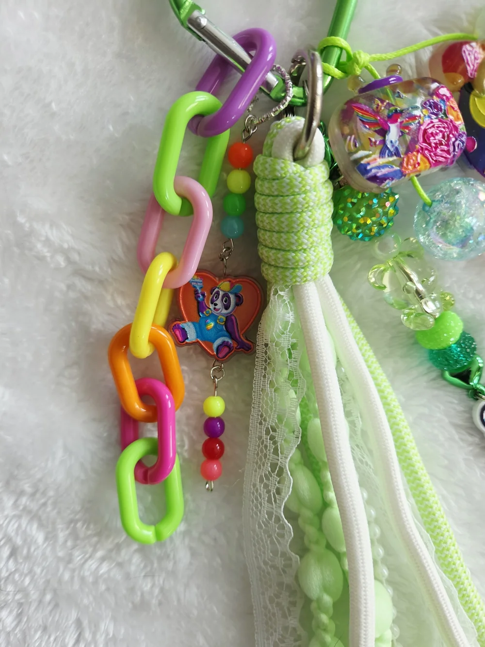 Lisa Frank Keychain 80s 90s Neon Green Tassel Vibrant Bag Charm